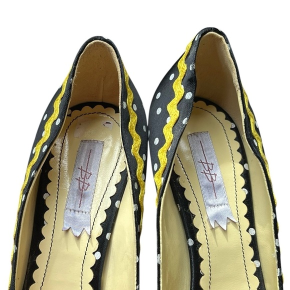 NEW BB Black White Polka Dot Embellished Peep Toe Kitten Heel Pumps ITALIAN MADE - Picture 13 of 14